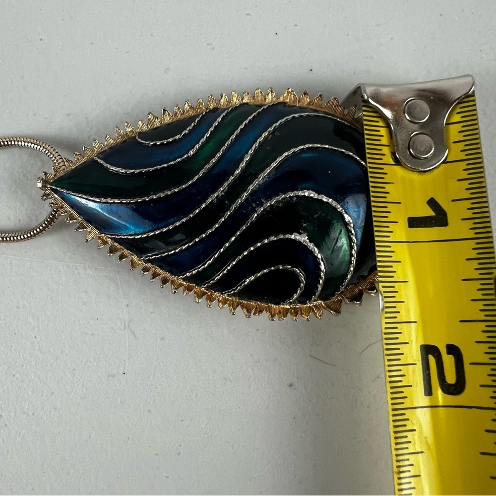 Vtg Marcel Boucher Le Couturier Gold Tone w/ Blue & Green Enamel Brooch Necklace - Picture 7 of 13
